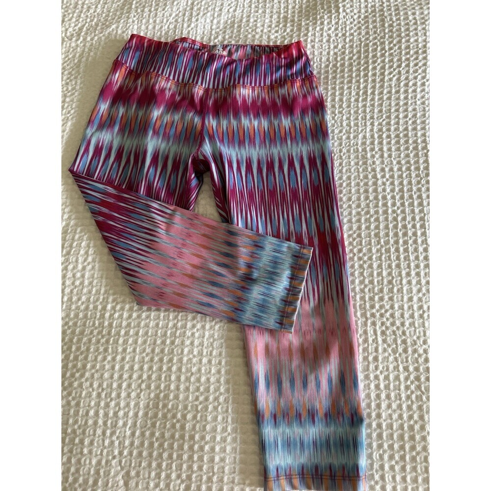 Xersion Womens Sz S Leggings Cropped With Laced Bottom Leg. Very colorful.